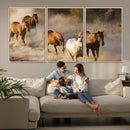 Large Wall Art 5 Horses Running on Sand Canvas Print