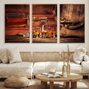 Whiskey and Cigar Canvas Wall Art | 3 Panel Bar Room Decor by MyGreatCanvas | Canvas Wall Art Prints | Photo Prints & Wall Decor