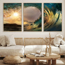 Golden Wave Sunset Canvas Print – Large Coastal Wall Art for