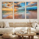 Sunset Ocean Waves on Tropical Beach, 3-Panel Giclee Canvas