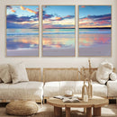 Tranquil Pastel Sunset Beach Triptych Canvas Art, Soothing