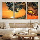 Surf Wave Sunset Canvas Wall Art Print, 3-Panel Ocean