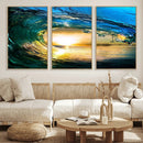 Ocean Wave at Sunset Canvas Art, Large Wall Print of Vibrant