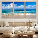 Tropical Beach 3-Panel Canvas Wall Art – Serene Ocean Waves