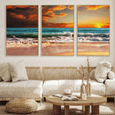 Golden Sunset Beach Canvas Wall Art – Triptych Seascape