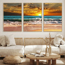 Golden Sunset Beach Canvas Wall Art – Triptych Seascape by MyGreatCanvas | Canvas Wall Art Prints | Photo Prints & Wall Decor