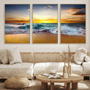 Golden Sunset Ocean Waves Wall Art Canvas Print – Multi