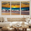 Ocean Sunrise Over Golden Beach Waves, Giclee Canvas Wall