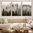 Foggy Mountain Wall Art | 3-Panel Foggy Forest and Mountain