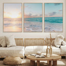 Tranquil Ocean Beach Sunset Canvas Wall Art | 3-Panel