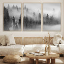 Foggy Misty Forest Canvas Wall Art – Black and White