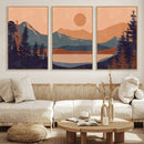 Modern Boho Sunset Canvas Print, Mountain Landscape Triptych