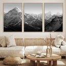 Everest Himalaya Mountain Peaks Black & White Triptych
