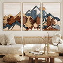 Woodland Mountain Landscape Triptych, Giclee Canvas Art for