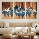 Rustic Wood Style Mountain Wall Art, Nature Forest Canvas