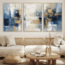 Modern Abstract Canvas Wall Art in Blue and Gold Tones |