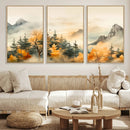 Abstract Watercolor Mountains and Trees Autumn Art,