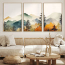 Abstract Watercolor Mountains and Trees Autumn Wall Art,