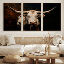 Texas Longhorn Wall Art | 3-Panel Large Texas Longhorn