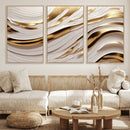 Gold and White Abstract Wave Canvas – Elegant Flowing Design