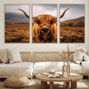 Highland Cow Longhorn Wall Art – Rustic Canvas Print, Framed