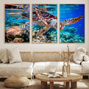 Underwater Coral Reef Sea Turtle Wall Art Canvas Print,