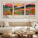 Yayoi Kusama Landscape Canvas Print, Vibrant Floral Mountain Art Print, Framed Botanical Wall Art -