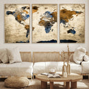 World Map Wall Art – Antique Style Blue and Brown Map Canvas
