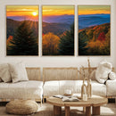 Golden Sunset Over Mountain Forest Canvas Wall Art Print -