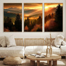 Golden Sunset Over Mountain Forest Canvas Wall Art Print -