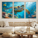 Sea Turtle Underwater Canvas Wall Art Print - Vibrant Ocean