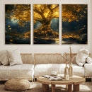 Golden Tree of Life Canvas Wall Art Print - Majestic Glowing
