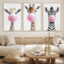 Bubblegum Animals Canvas Wall Art - Playful Giraffe and