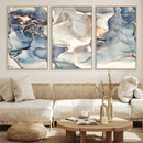 Abstract Blue and Gold Canvas Wall Art - Fluid Modern Ink