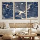 Large Abstract Blue and Gold Canvas Wall Art Fluid Ink