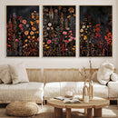 Dark Floral Canvas Wall Art - Moody Botanical Flower Print -