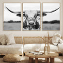 Highland Cow Wall Art Canvas Print – Black and White Western
