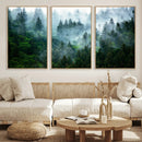 Misty Forest Wall Art Canvas Print – Framed Foggy Mountain