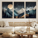 Moonlit Mountain Wall Art Canvas Print – Silhouetted Pines