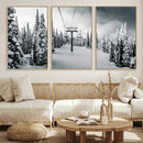 Snowy Pines Wall Art Canvas Print – Framed Ski Lift Winter