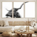 Longhorn Wall Art Canvas Print – Framed Monochrome Ranch Cow
