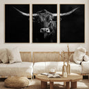 Texas Longhorn Wall Art Canvas Print – Framed Monochrome