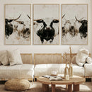 Longhorn Cattle Wall Art Canvas Print – Framed Bison Herd