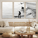 Surfers on Waves Wall Art Canvas Print – Framed Black and