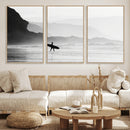 Surfer Beach Wall Art – Framed Black White Ocean Canvas