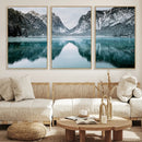 Mountain Lake Wall Art Canvas Print – Snowy Peaks Winter
