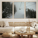 Ski Lift Wall Art Canvas Print – Snowy Pines Misty Landscape