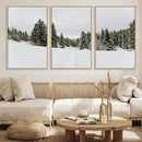 Frosty Pines Wall Art Canvas Print – Framed Silent Snowfall