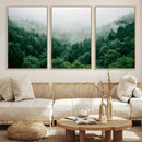 Misty Green Forest Canvas Print – Framed Serene Foggy Pine