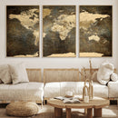 Large Framed Vintage World Map Wall Art Print for Home Wall